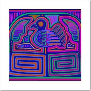 Pajaro in Maze - Panama Mola - Pink Violet Red Posters and Art